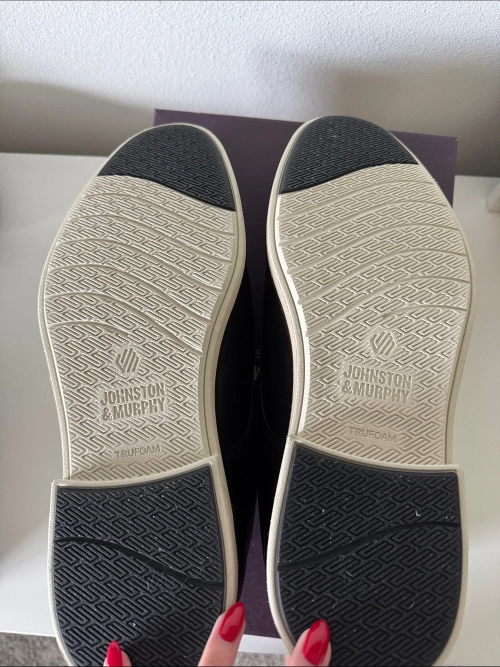 Johnston & Murphy Black Leather Derby with Cream Contrast Sole